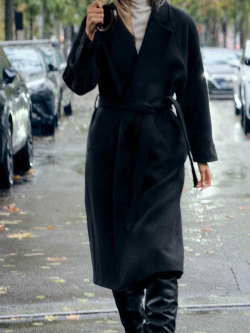 Zara Black wool blend Women's Coat with Label Detail